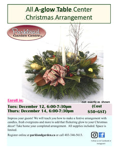 All A-glow Table Center Workshop: Tuesday, Dec. 12 from 6:00 to 7:30pm