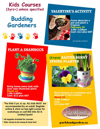 Kids Course Easter Bunny Spring Planter March 23 from 1:00 to 2:00pm.