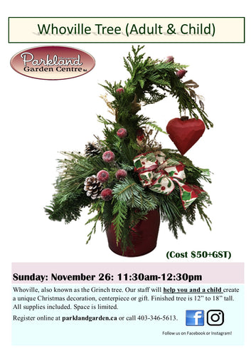 Adult & Child Whoville Tree Workshop: Sunday, Nov.26 from 11:30am to 12:30pm